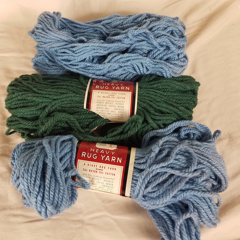 Aunt Lydia's Heavy Rug Yarn Unisex OS Blue Green Excellent Vintage Rayon Cotton